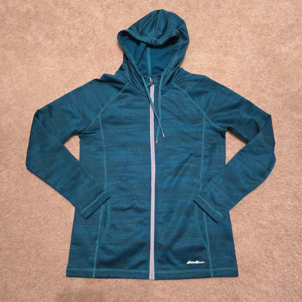 Eddie Bauer Jacket Womens Medium Green FreeHeat Hooded Full Zip Fleece Thermal